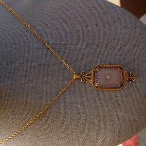 AVON Htf 1977 Frostlight ART DECO Goldtone Vintage Pendant Necklace EVC